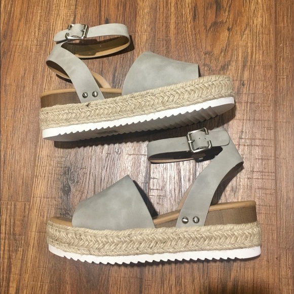 Gray Suede Espadrille Wedge Sandals - Picture 2 of 3